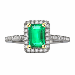 Natural Emerald Ring 2ct - Two Tone 14K Gold