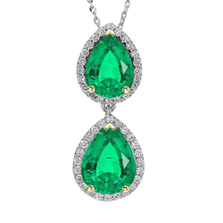 Natural Real ( Not Lab Grown ) Green Emerald GIA Teardrop Drop Pendant Halo Diamond Necklace