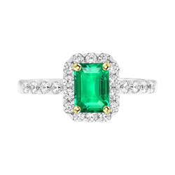 Natural Emerald Ring 2ct - Two Tone 14K Gold