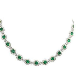 Green Emerald And Diamond Necklace Women White Gold Jewelry 32 Ct