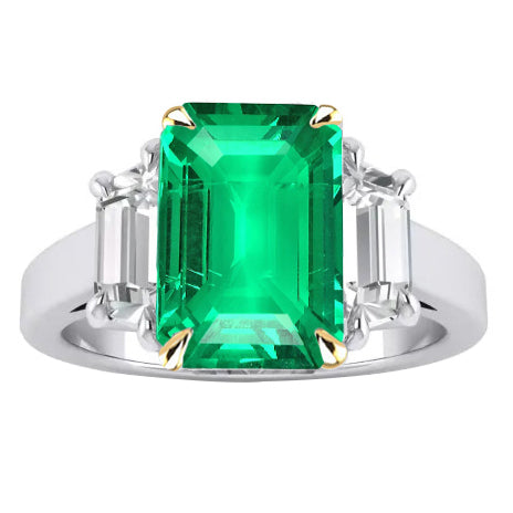 Green Emerald And Diamond Ring 3 Stone Jewelry