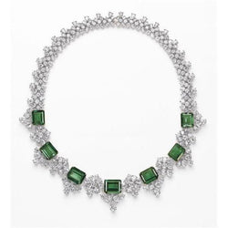Green Emerald And Diamonds 103 Carats Ladies Necklace White Gold 14K