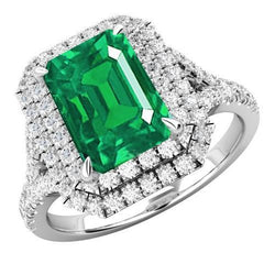 Green Emerald And Diamonds 11.75 Carats Anniversary Ring White Gold 14K