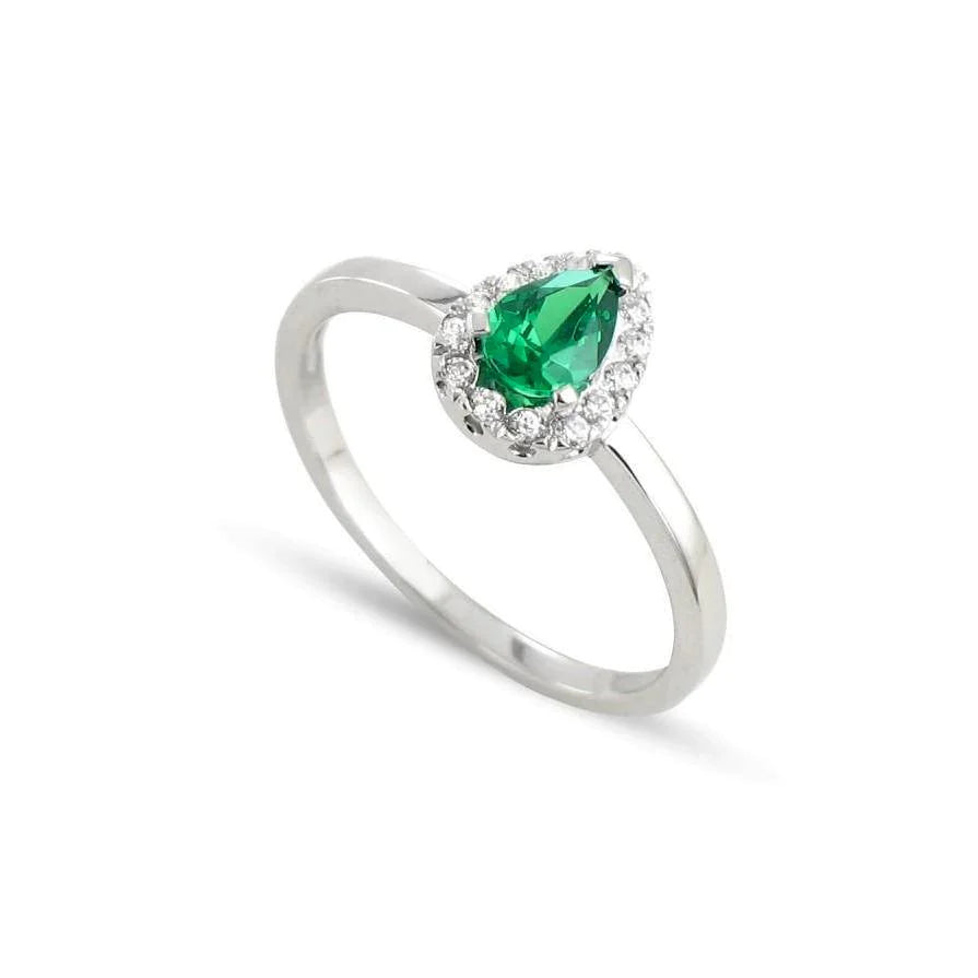 Green Emerald And Diamonds 5 Ct Anniversary Ring 14K White Gold New
