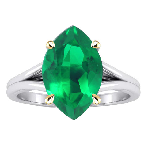 Green Emerald Birthstone Ring Marquise Shape Split Shank