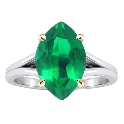 Green Emerald Birthstone Ring Marquise Shape Split Shank