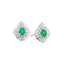 Natural Real ( Not Lab Grown ) Green Emerald GIA Cluster Diamond Earrings