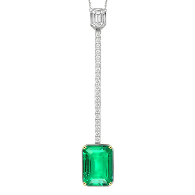 Green Emerald Gemstone Pendant Long Women’s Necklace