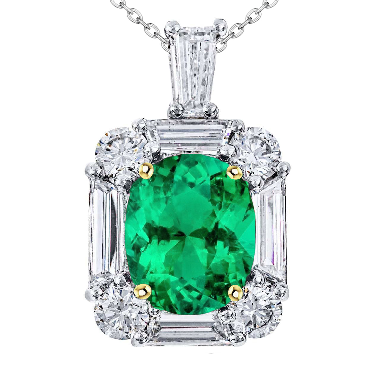 Green Emerald Gold Pendant Genuine Diamonds