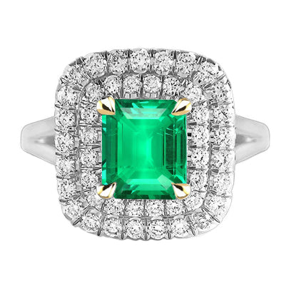 Green Emerald Halo Diamond Engagement Ring Split Shank