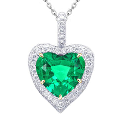 Natural Real ( Not Lab Grown ) Green Emerald GIA Heart Diamond Pendant Fine Jewelry