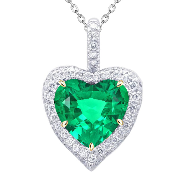 Green Emerald Heart Diamond Pendant Fine Jewelry