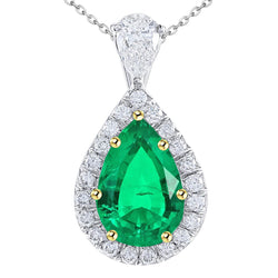 Natural Real ( Not Lab Grown ) Green Emerald GIA Necklace Pear Shape On Chain