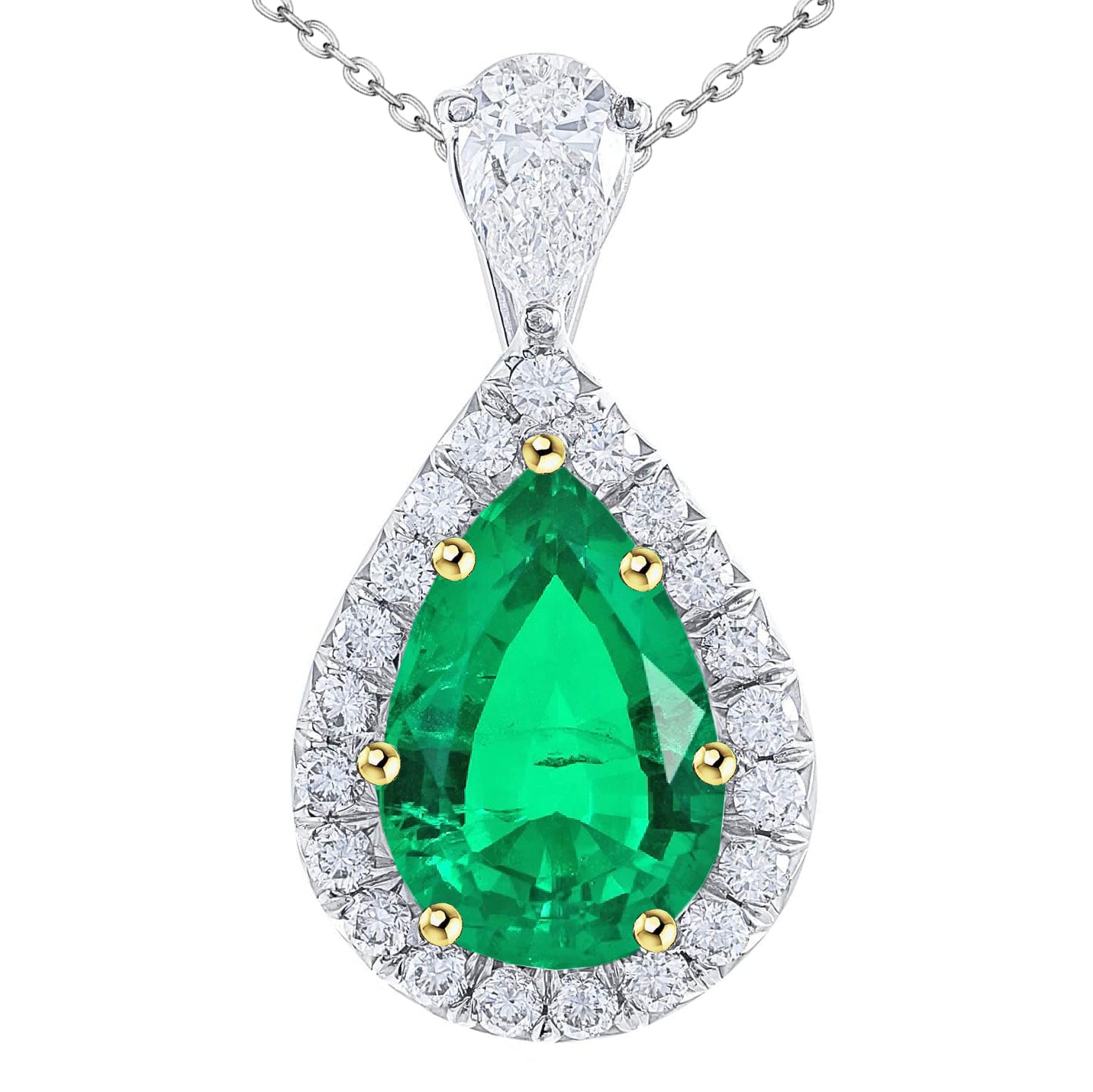 Green Emerald Necklace Pear Shape On Chain