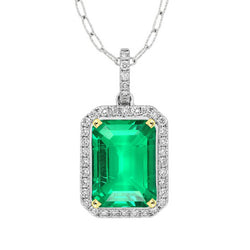 Green Emerald Shaped Gemstone Halo Pendant