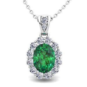 Green Emerald With Diamond Gemstone Pendant Necklace 7.85 Carat WG 14K