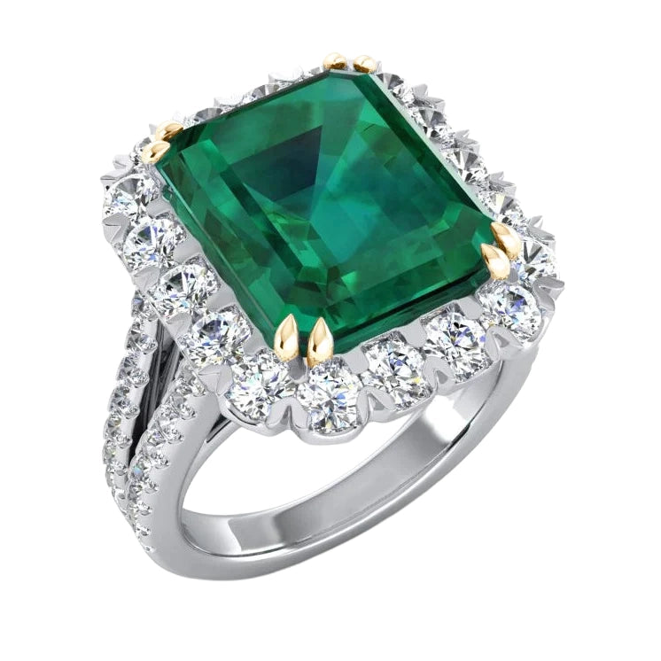 Green Emerald With Natural Earth Mined Diamond Ring