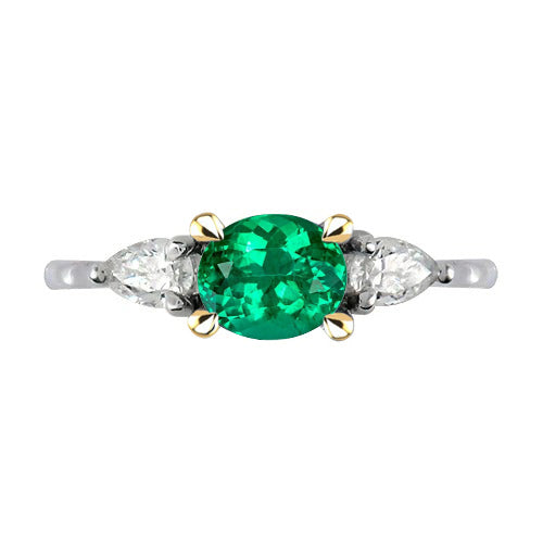 Green Emerald With Diamonds Ring 3 Stone Jewelry
