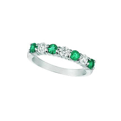 Green Emerald & Diamond 7 Stone Eternity Band 0.70 Carats 14K White Gold