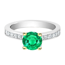 Natural Real ( Not Lab Grown ) Green Emerald GIA & Princess Diamond Ring Channel Set Gold 14K