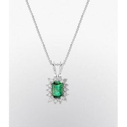 Green Emerald and Natural Earth Mined Diamond Gemstone Necklace 4.50 Carats White Gold 14K