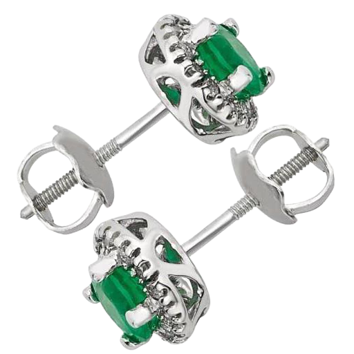 Green Emerald And Halo Natural Earth Mined Diamond Lady Stud Earrings 5.70 Carat White Gold 14K