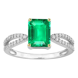 Natural Real ( Not Lab Grown ) Green Emerald GIA Diamond Ring Split Shank Prongs