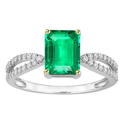 Green Emerald Diamond Ring Split Shank Prongs 