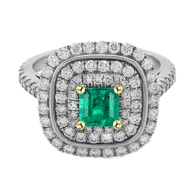 Green Emerald Halo Ring Diamond Engagement