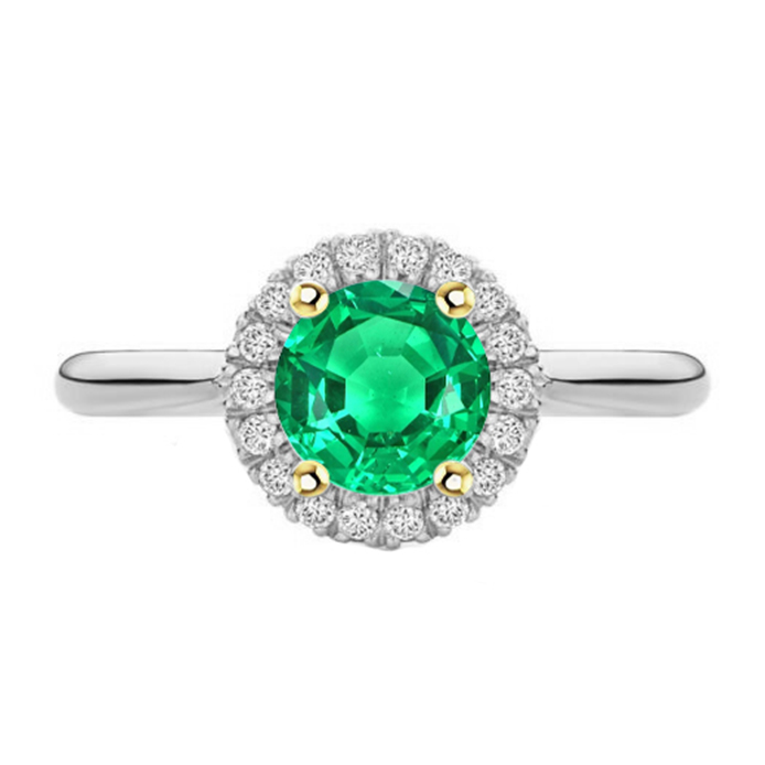 Green Emerald Halo Ring For Engagement