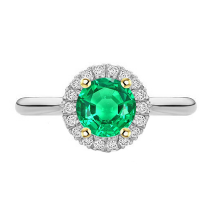 Green Emerald Halo Ring For Engagement