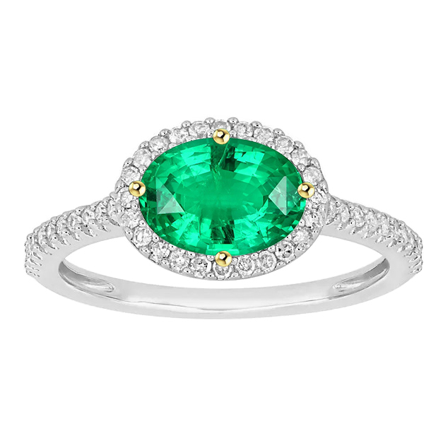 Green Emerald Oval Halo Ring