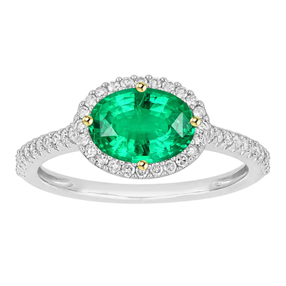 Green Emerald Oval Halo Ring