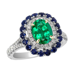 Natural Real ( Not Lab Grown ) Green Emerald GIA Oval Halo Ring Blue Sapphire Women’s Jewelry