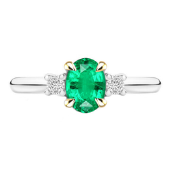 Natural Real ( Not Lab Grown ) Green Emerald GIA Ring Oval Three Stone Diamonds