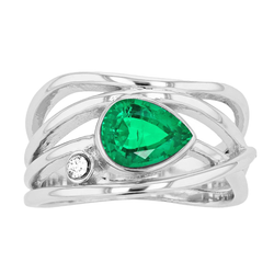 Natural Real ( Not Lab Grown ) Green Emerald GIA Ring Pear Cut Bezel Thick Shank