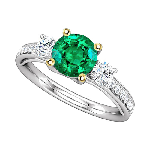 Green Emerald Wedding Ring 3 Stone Style Diamond Band