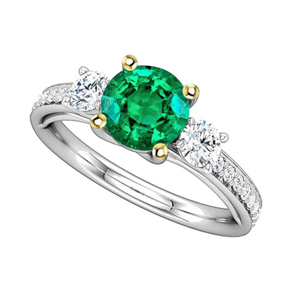 Green Emerald Wedding Ring 3 Stone Style Diamond Band