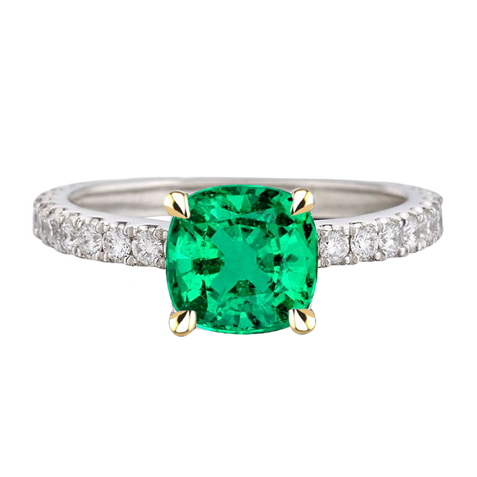 Green Emerald Wedding Ring Cushion Gemstone