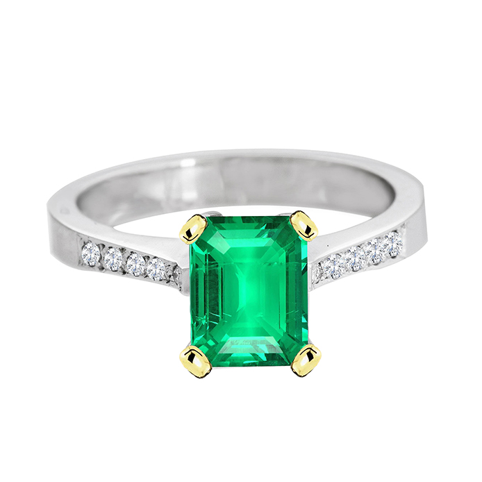 Green Emerald Wedding Ring Tapered Shank