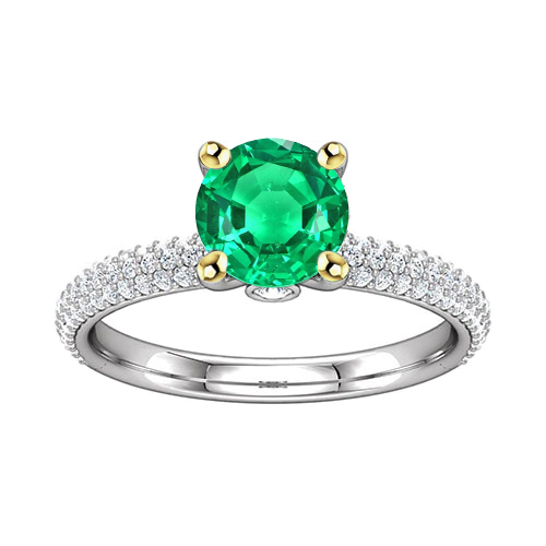 Green Emerald Wedding Ring With Diamond Accents Gold 14K