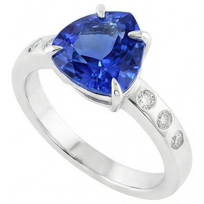 Natural Real ( Not Lab Grown )  Gypsy Gemstone Jewelry Trillion Sapphire Ring Flush Setting 2 Carats