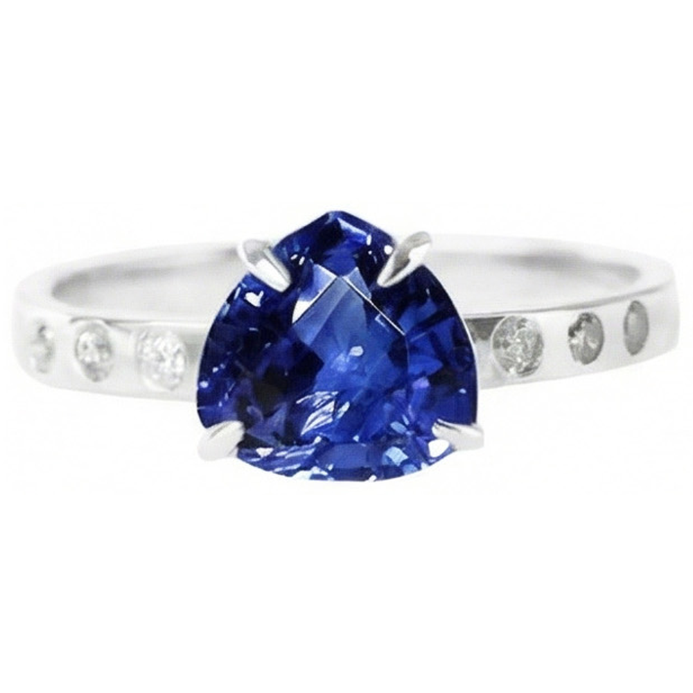 Natural Real ( Not Lab Grown )  Gypsy Gemstone Jewelry Trillion Sapphire Ring Flush Setting 2 Carats