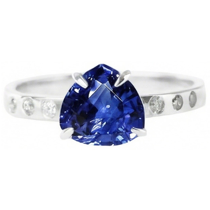 Natural Real ( Not Lab Grown )  Gypsy Gemstone Jewelry Trillion Sapphire Ring Flush Setting 2 Carats