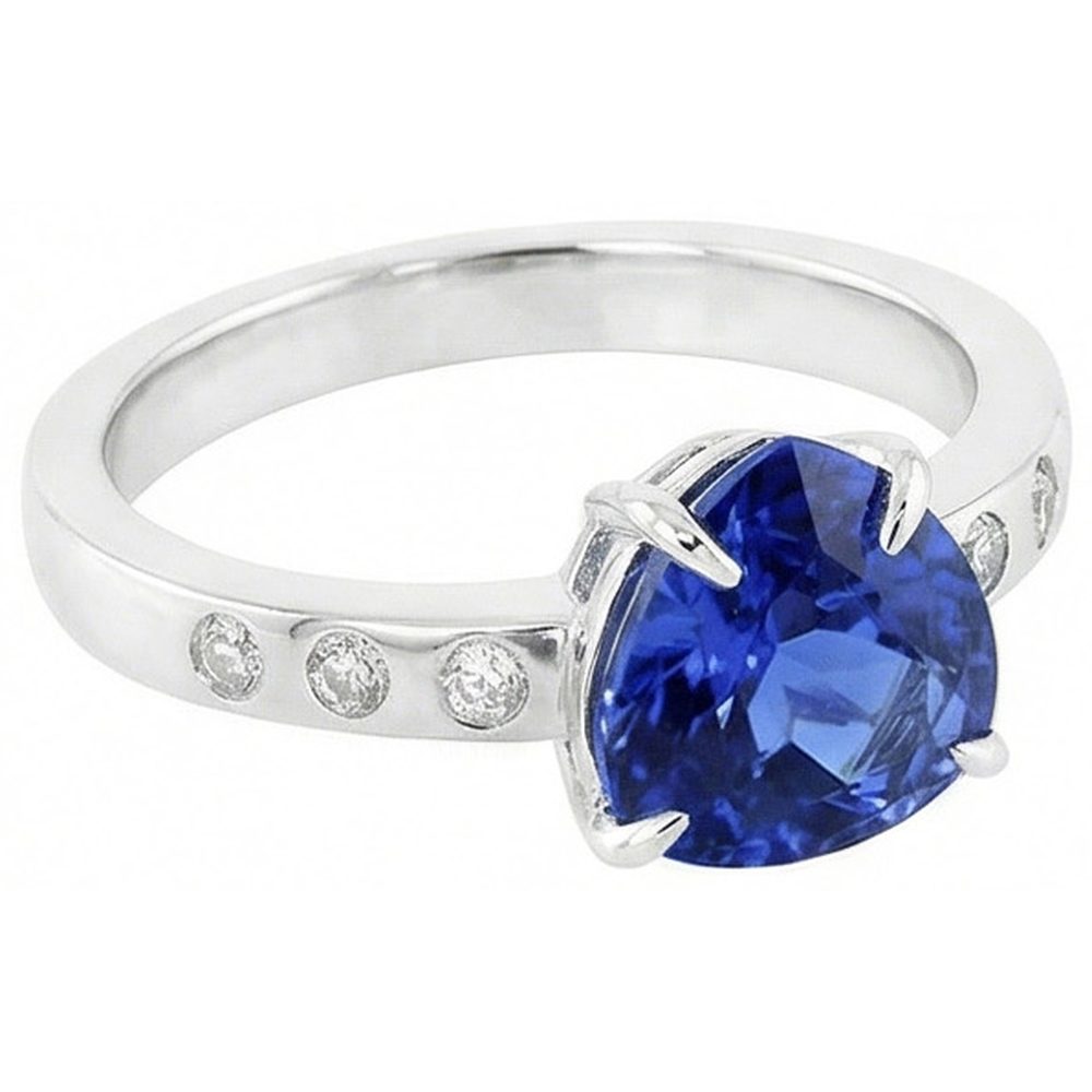 Natural Real ( Not Lab Grown )  Gypsy Gemstone Jewelry Trillion Sapphire Ring Flush Setting 2 Carats
