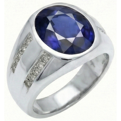 Gypsy Gemstone Vintage Style Oval Blue Sapphire Mens IGI CERTIFIED Diamond Ring