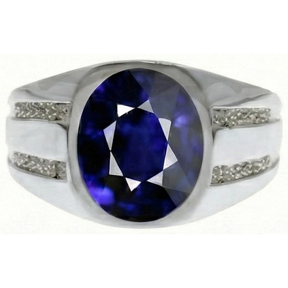 Gypsy Gemstone Vintage Style Oval Blue Sapphire Mens IGI CERTIFIED Diamond Ring