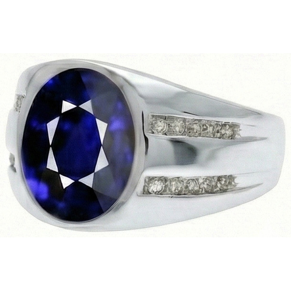 Gypsy Gemstone Vintage Style Oval Blue Sapphire Mens IGI CERTIFIED Diamond Ring