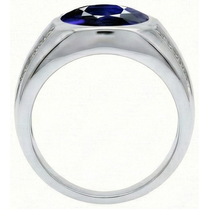 Gypsy Gemstone Vintage Style Oval Blue Sapphire Mens IGI CERTIFIED Diamond Ring