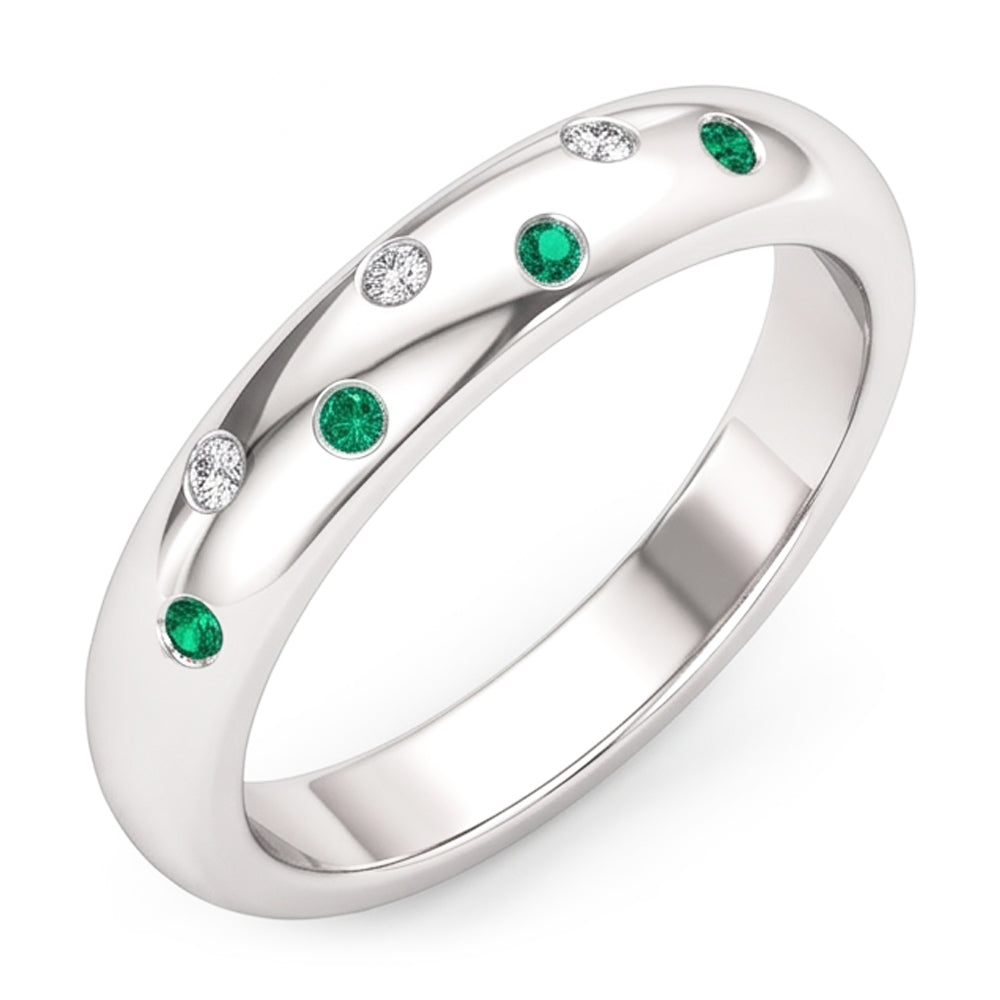 Gypsy Natural Earth Mined Diamond Green Emerald Band 1.10 Carats White Gold 14K